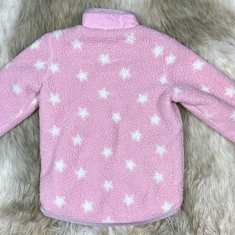 Joules Girls Pink Star Sherpa Fleece Half Zip Pullover Size 5